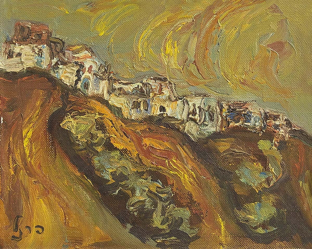 Impressionistic Israeli Oil Painting of Safed Landscape