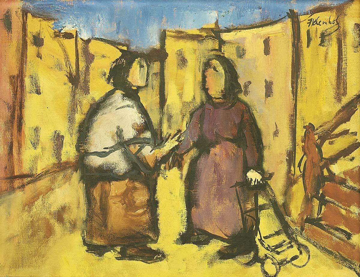 WPA artist Impressionistic Painting "In the Market Place"