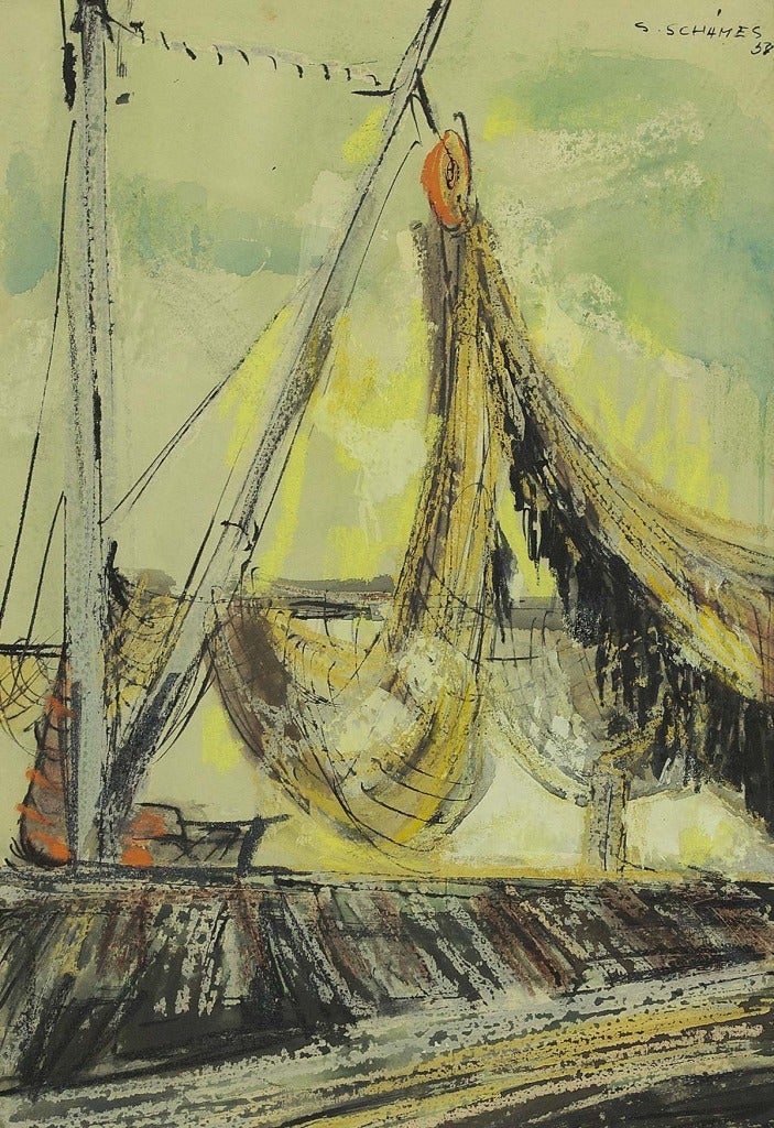 Abstract Watercolor Painting of Sailboat