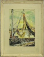 Abstract Watercolor Painting of Sailboat