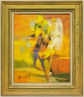 Abstract Oil Painting Two Horse Jockeys "Jockey Jaune au Cheval Bleu"