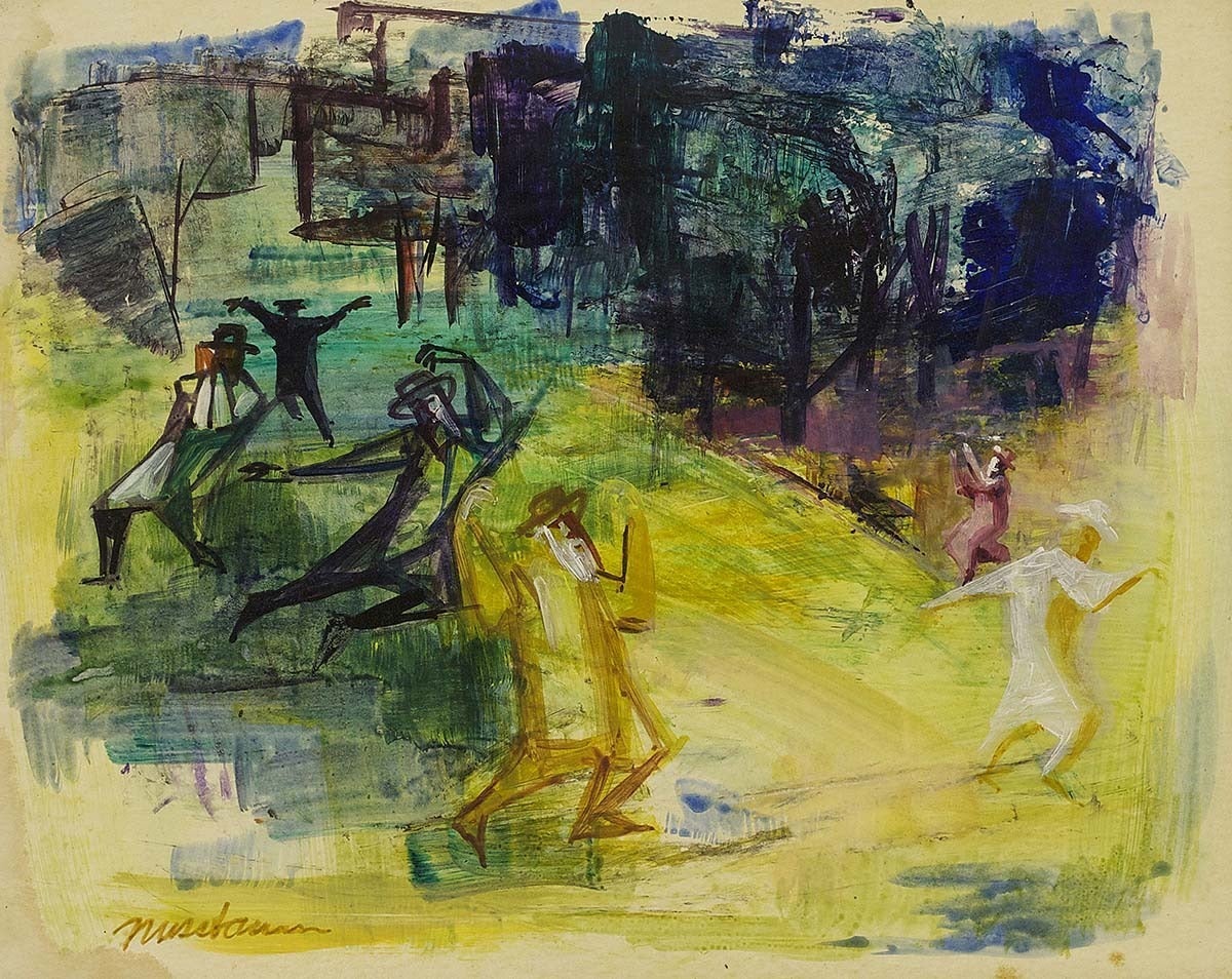 Judaica Acrylic Painting of Dancing Rabbis