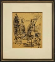 Orchard Street, 1946, Sketch-like Drawing of Crowded Tenement Street
