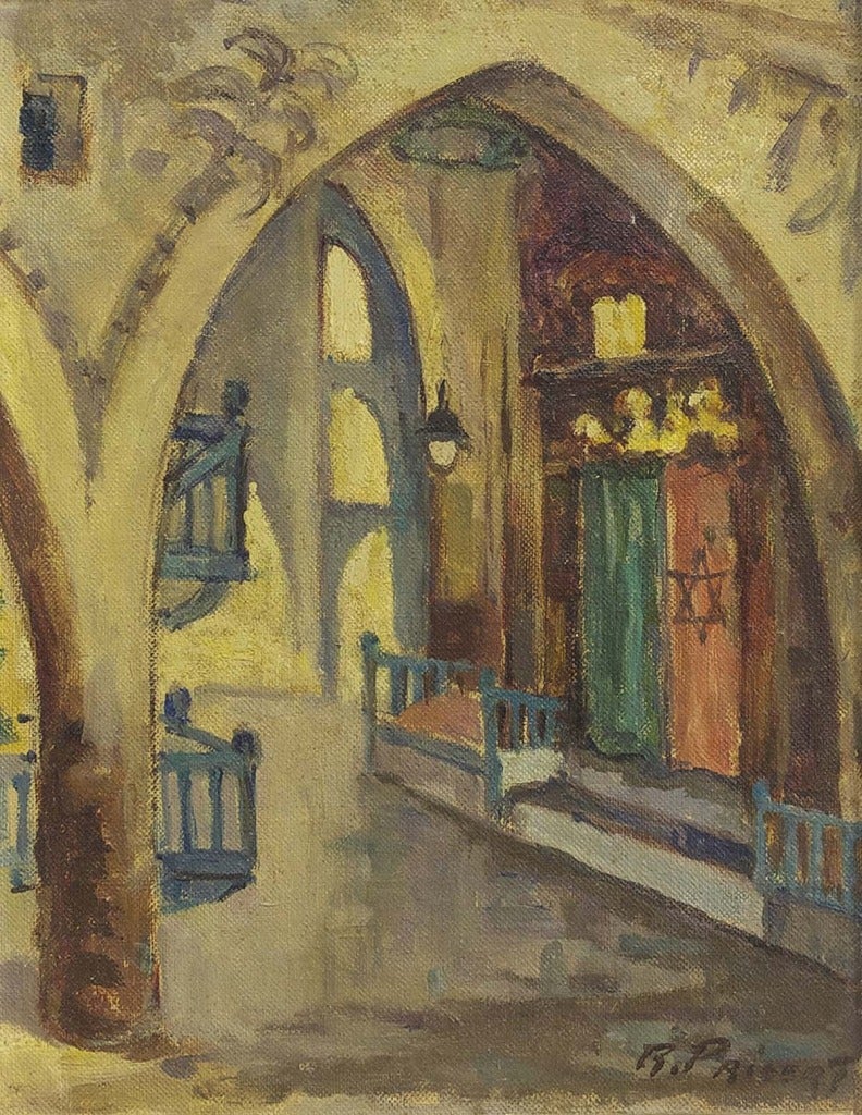 Judaica Interior Oil Painting "Old Synagogue in Safad Israel"