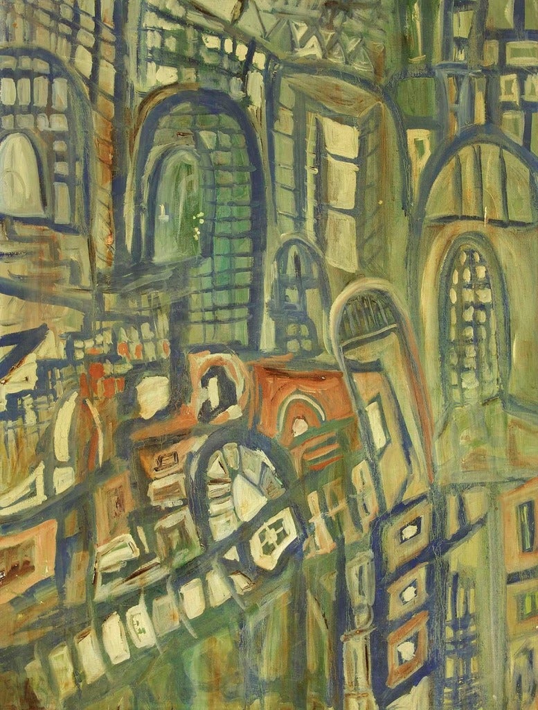 Unknown Landscape Painting - Rare Modernist Abstract Jerusalem view C.1940