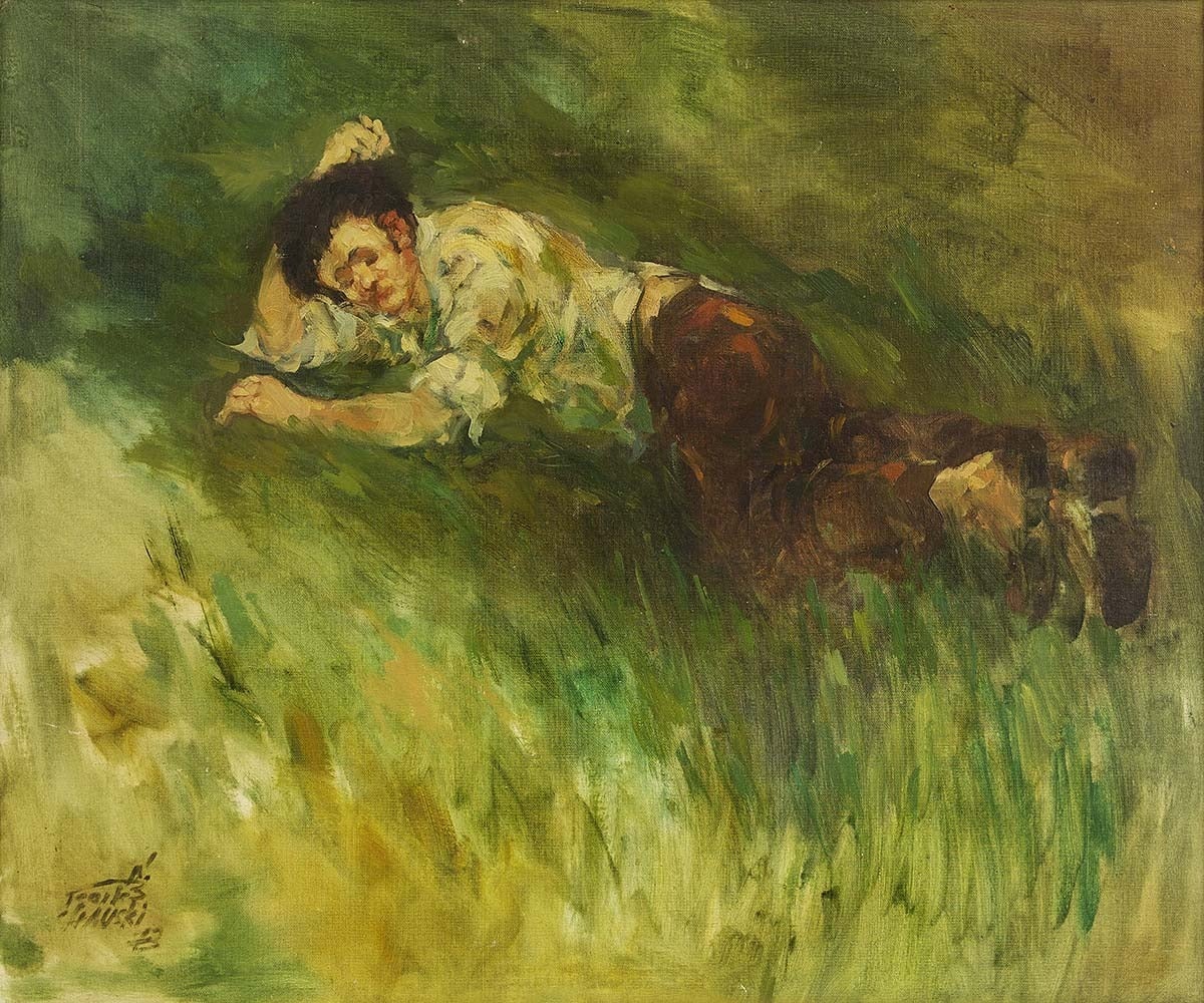 Impressionist Oil Painting of Man in Grassy Fields