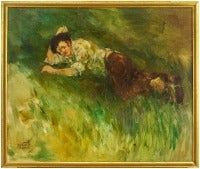 Impressionist Oil Painting of Man in Grassy Fields