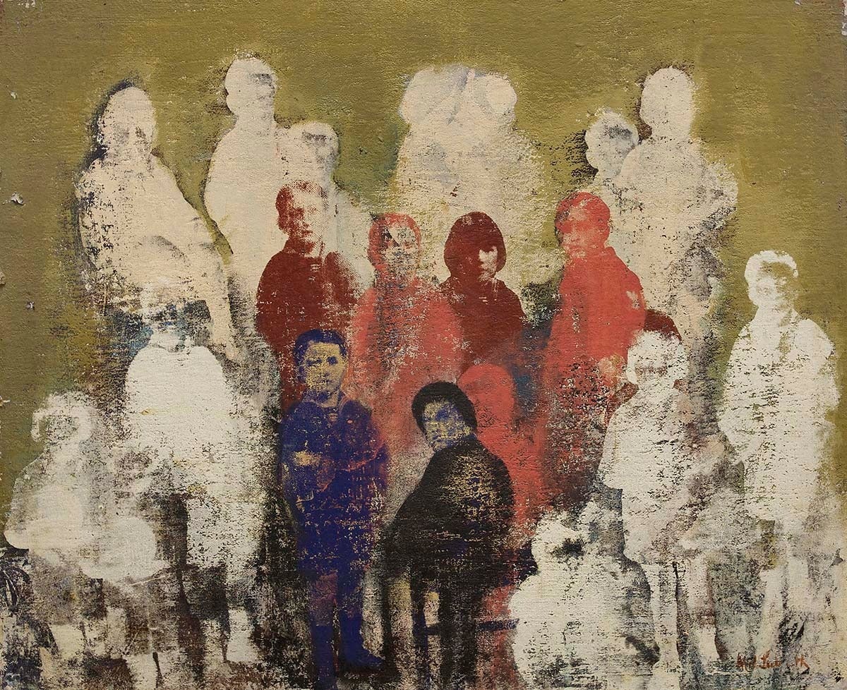 Contemporary Mixed Media of Abstract Figures "Family Portrait" - Mixed Media Art by Mil Lubroth