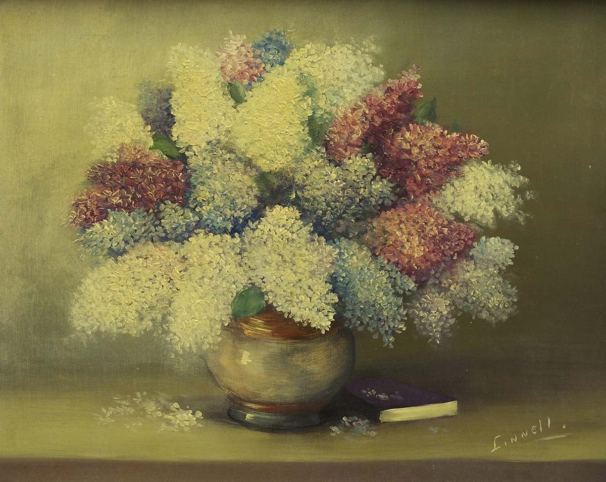 Still Life  of Flower Bouquet and Book