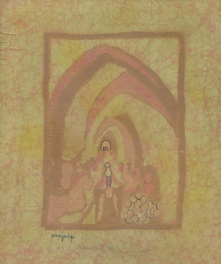 Batik on Fabric Abstract Mixed Media of Female Figure in Jerusalem