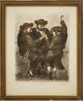 "L'Chaim, To Life" Judaic Lithograph of Dancing Rabbis