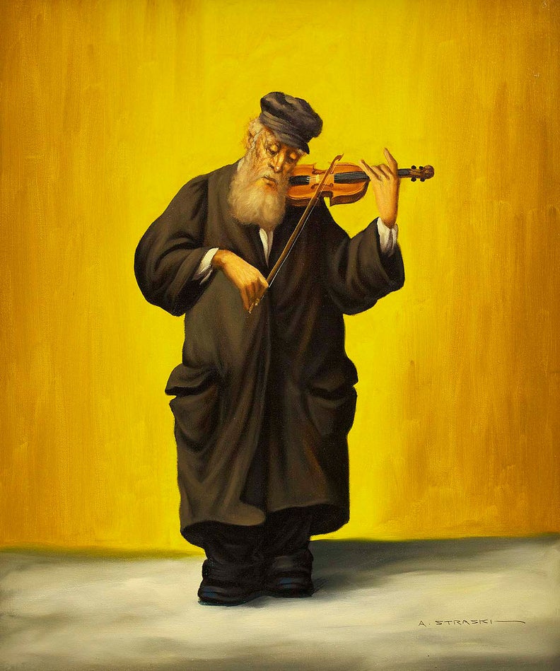 Oil Painting of Rabbi Playing Violin