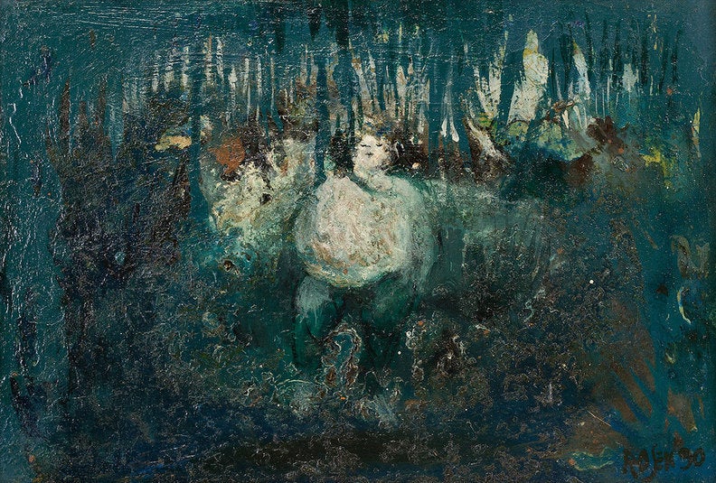 David Rosen (b.1912) Figurative Painting - UNTITLED (FIGURE IN THE FOREST)