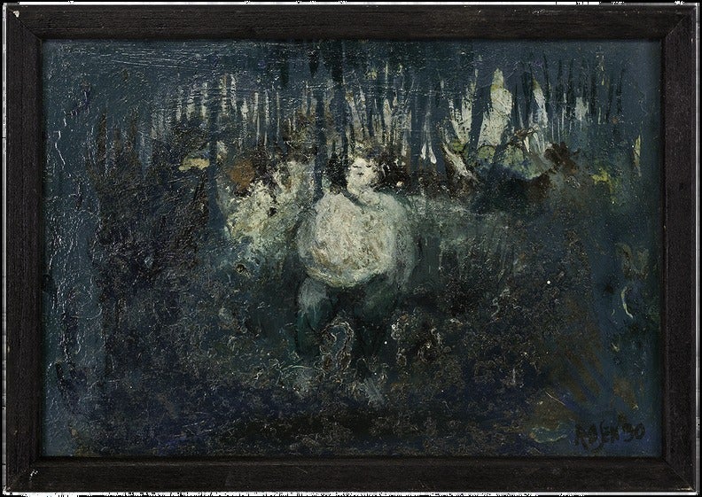 UNTITLED (FIGURE IN THE FOREST) - Painting by David Rosen (b.1912)