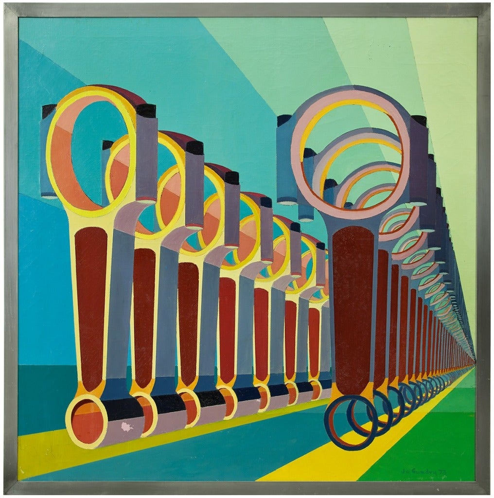 Jo Gundry Abstract Painting - "THE PISTONS MARCH" Post Industrial Art