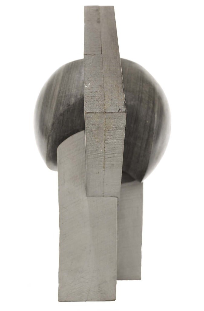 GRAY MARBLE AND WOOD Minimalist Sculpture