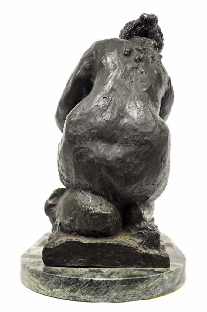 Pierre Auguste Renoir and his assistant Richard Guino collaborated on this artist’s model of a washerwoman in preparation for a much larger, finely detailed sculpture. The bronze piece shows a woman crouching in a river, dipping a sodden garment