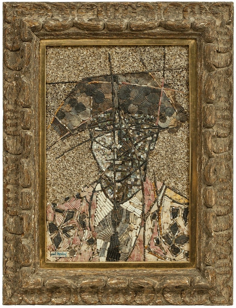 Carl Malouf Portrait Painting - "Matador" Shell and Coral Mosaic Portrait