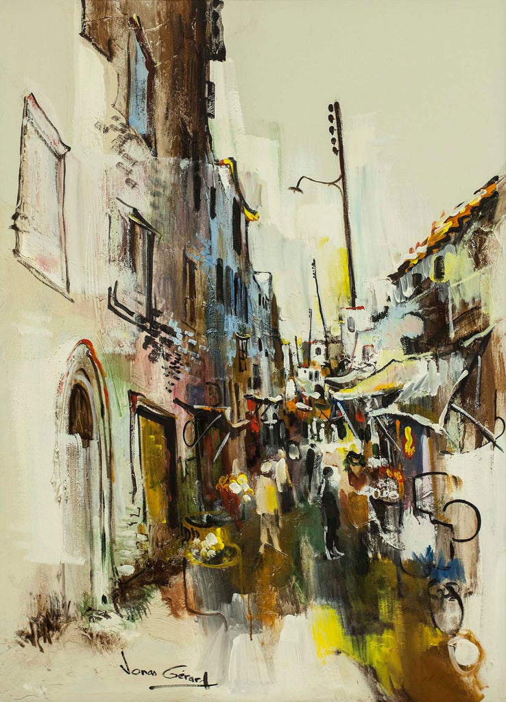 STREET SCENE IN JERUSALEM - Painting by Jonas Gerard