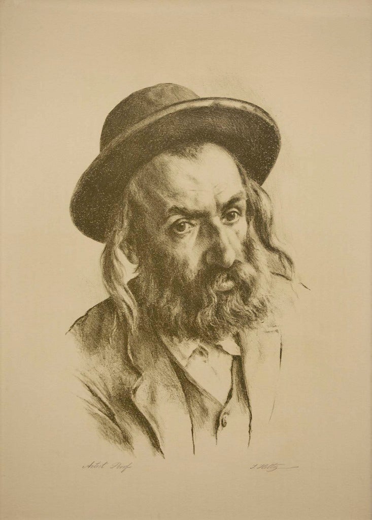 This artwork is a study of a contemplative Rabbi.
This artwork has been marked by the artist A.P as the artist proof.

Born 1925 in Skiernewice, Poland
Emigrated to Jerusalem in 1935
Attended Bezalel School of Arts and Crafts, 1945-1947
Emigrated to