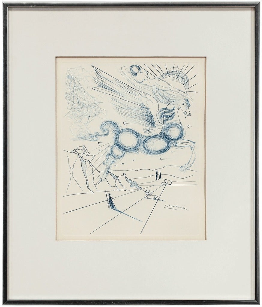Salvador Dalí Figurative Art - Pegasus In Flight With Angel
