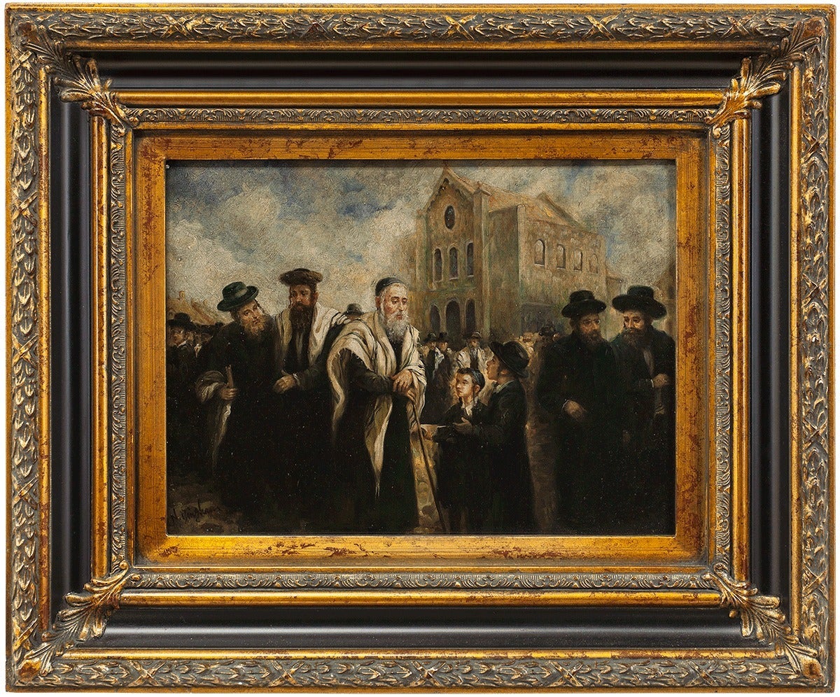 UNTITLED (GROUP OF RABBIS AND CHILDREN) - Painting by N. Henry Bingham