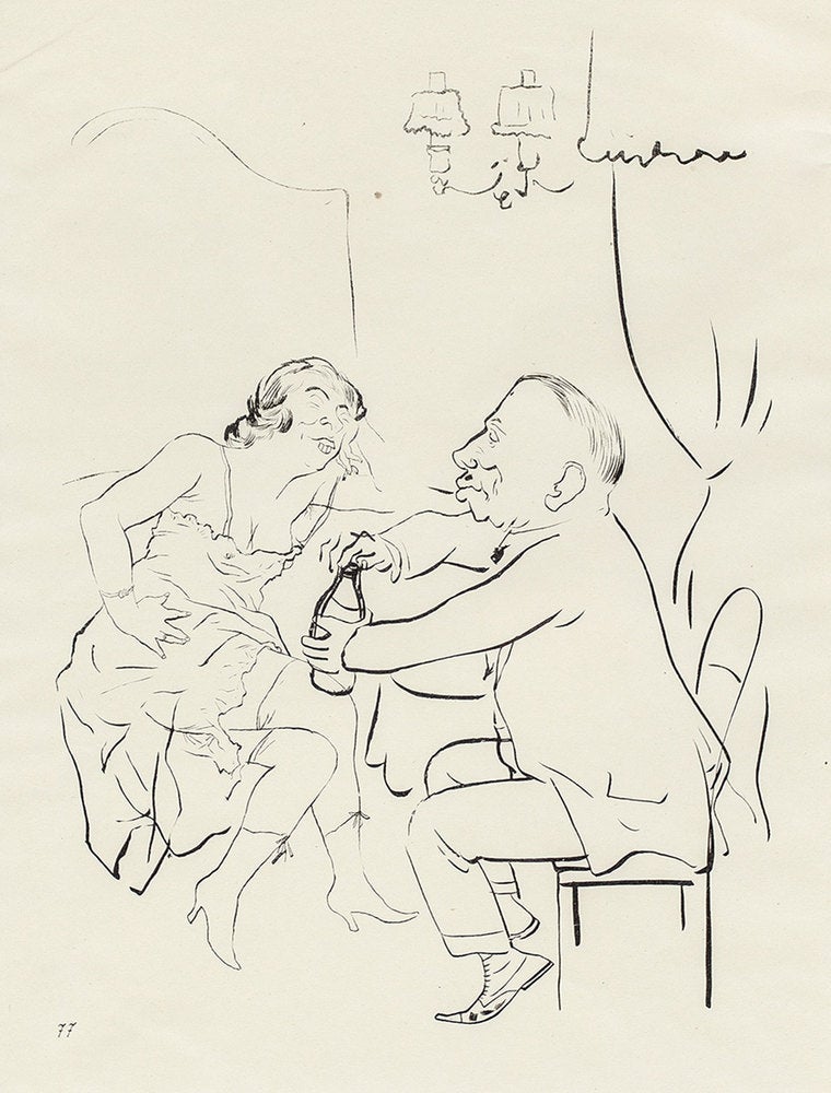 Untitled (Man and Woman Drinking) - Art by George Grosz