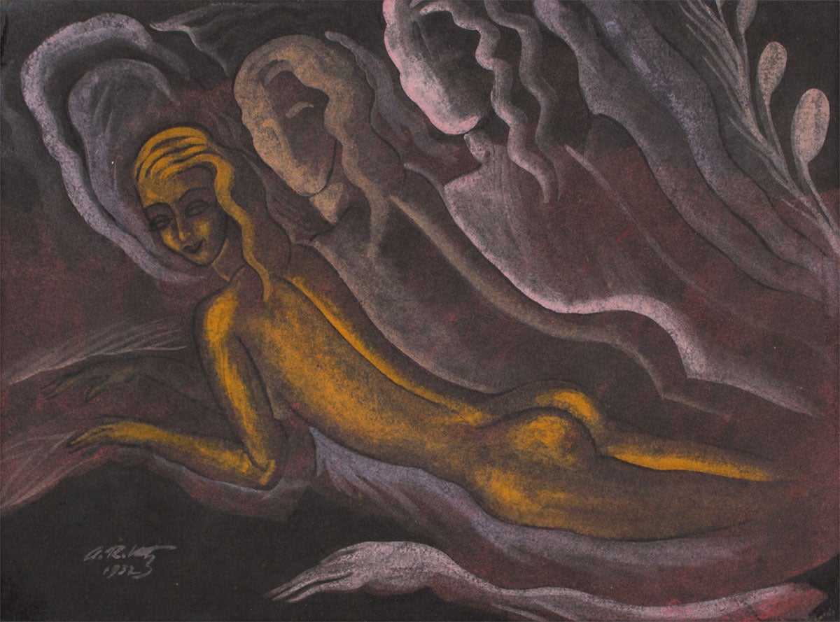 Alexander Raymond Katz Figurative Painting - Untitled (Nude) Gouache 1932, Signed