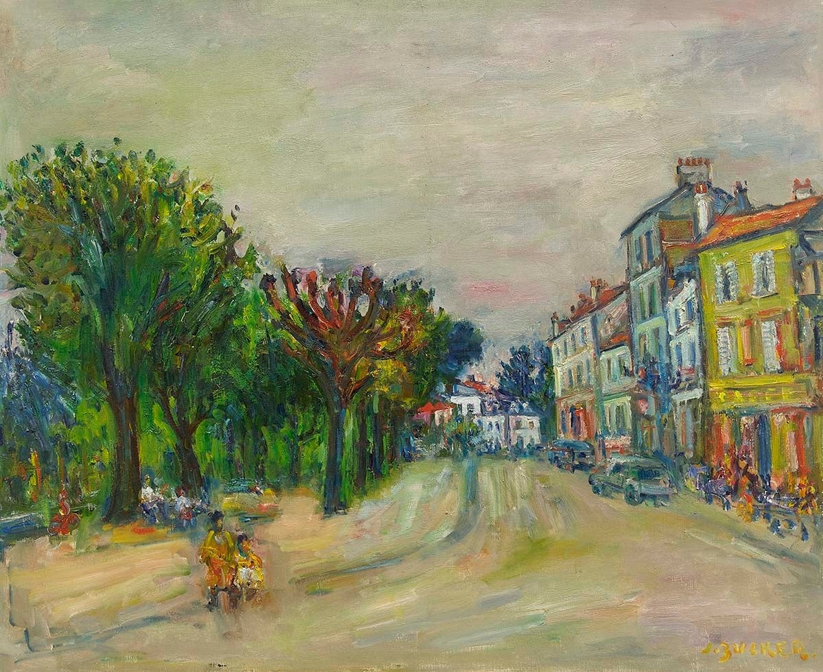 Jacques (Jakub) Zucker Landscape Painting - French Impressionist Oil Painting of Parisian Street Scene