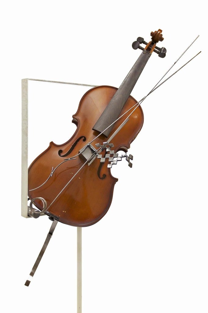 Violin with Balls was created by Benton in early 2009 for the Wisconsin Youth Symphony Orchestras' Art of Note project. In this sculpture, Benton's kinetic art (art that contains moving parts or depends on motion for its effect) merges with the idea