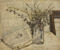 Folk Art Still Life Oil Painting of Vase with Flowers