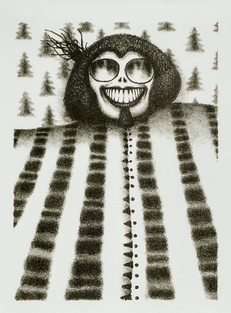 This is an original lithograph by artist Ed Paschke. It was hand pulled from stone in a limited edition on Arches paper. In this lithograph, the artist Ed Paschke creates an awkward composition where the size relationship between each element seems