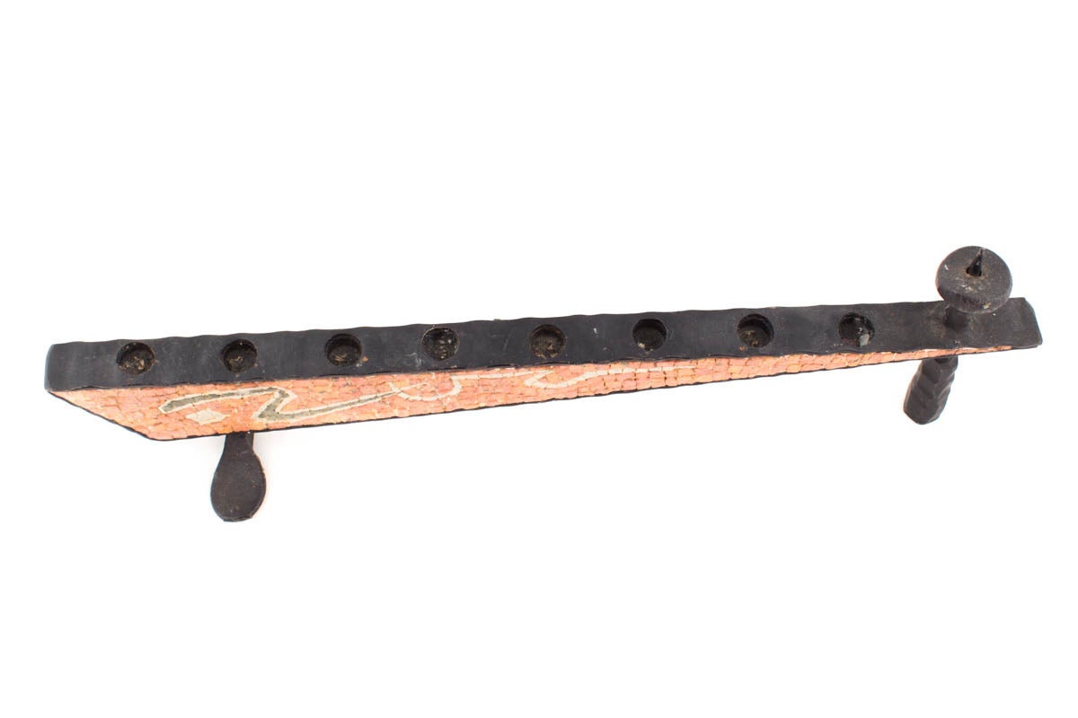 Menorah (HAND FORGED IRON AND MOSAIC CANDLE HOLDER)