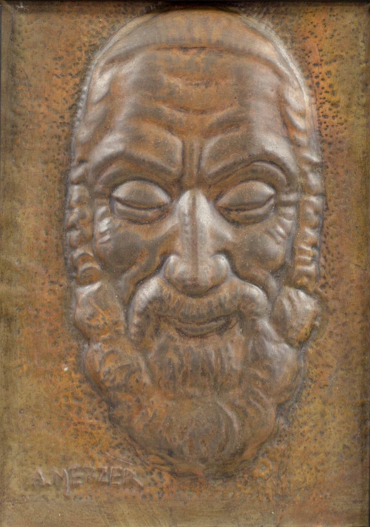 Rare Judaica Rabbi Portrait Copper Repousse