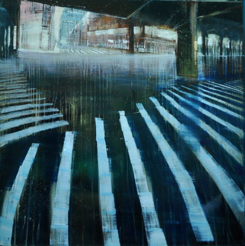 NYC  Elevated and Crosswalk - Painting by David Allen Dunlop