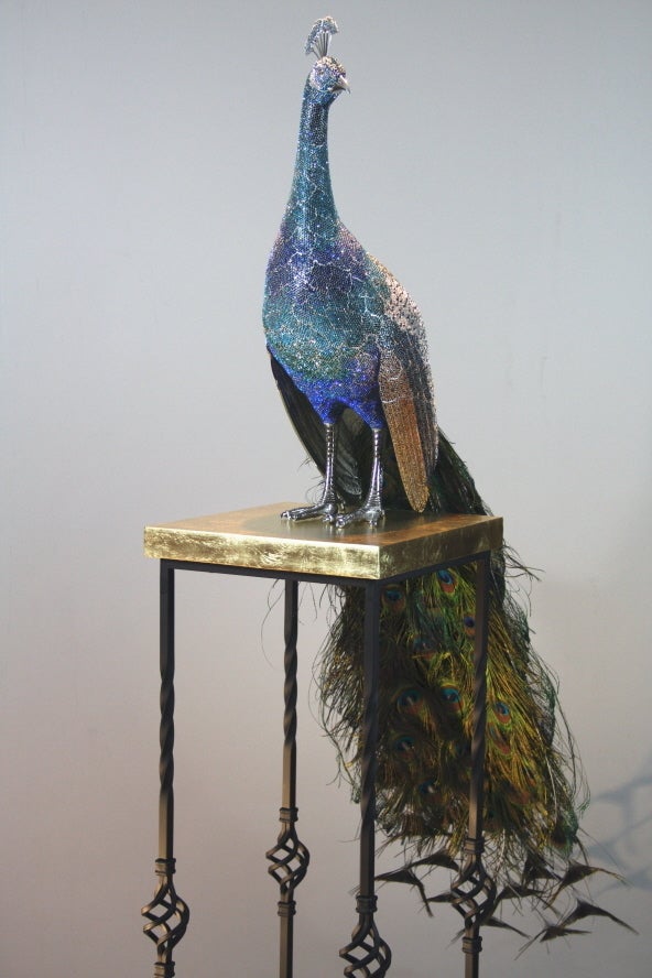 Blue Peacock - Sculpture by Clarita Brinkerhoff