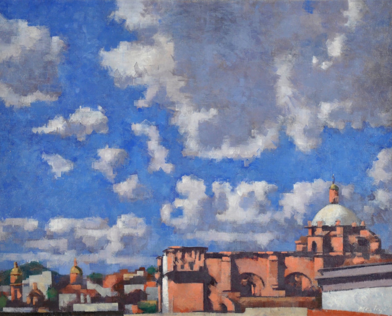 Loren Mozley Landscape Painting - San Agustin - Zacatecas (From Azotea of Hotel)