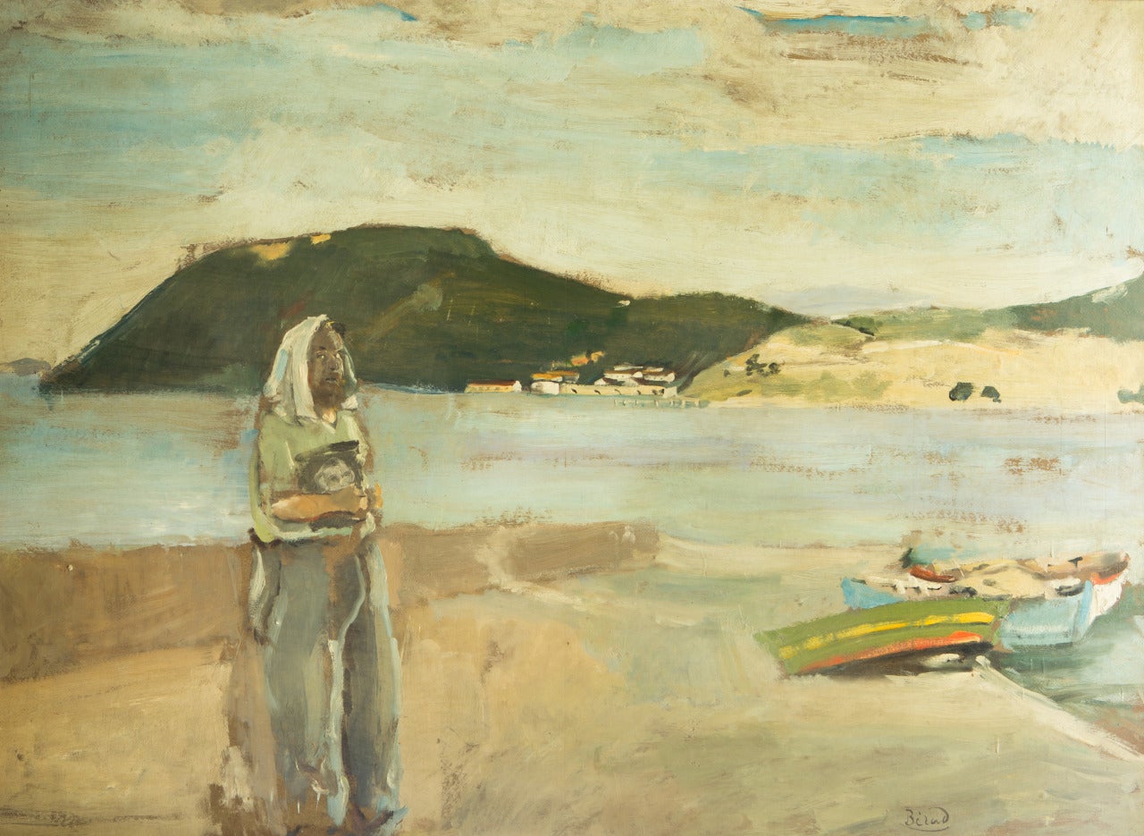 Christian Berard: Selbstporträt am Strand – Painting von Christian Bérard