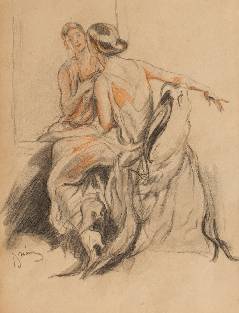 A Delightful Sketch Of A Woman At Her Dressing Table By Etinne Drian.