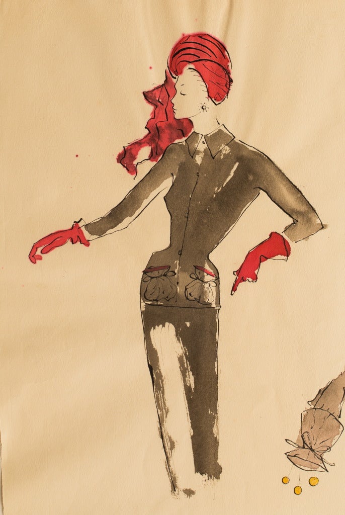 A Schiaparelli Suit And Hat Drawn By Serge Matta