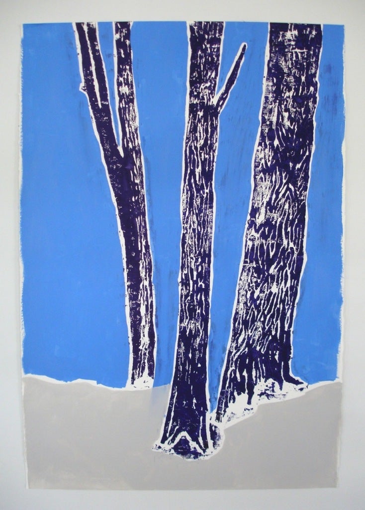 Meghan Gerety Landscape Painting - Woodblock no.1 Blue on Blue, Gray