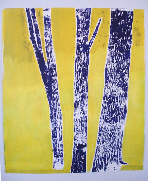 Woodblock no. 1 (Purple Trees on Yellow)