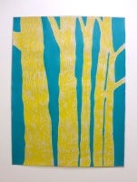 Woodblock no. 2 (Yellow Trees on Blue)