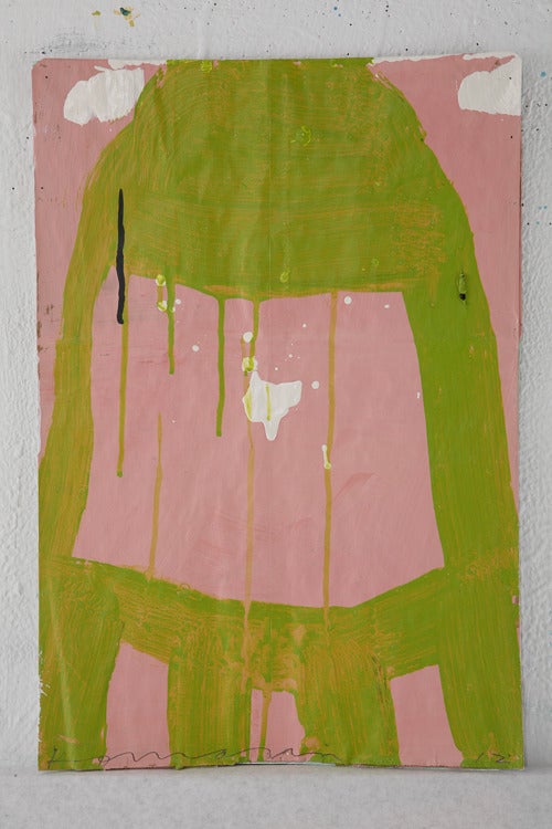 Gary Komarin - CAKES STACKED/SINGLE SACK (green on pink) For Sale at 1stDibs