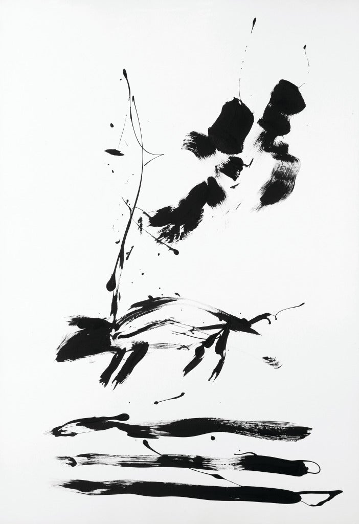 Off the Leash – schwarz-weiß, minimalistisch, figurativ, abstrakt, Tinte auf Papier (Zeitgenössisch), Painting, von Lynne Fernie