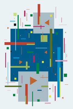 The Big Guy Dances - colourful, geometric abstract, modernist, acrylic on canvas