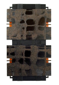 Black Lantern - orange, brown, black, abstract, three dimensional wall sculpture