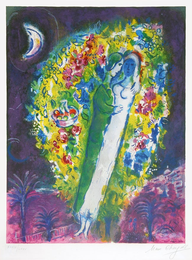 Marc Chagall Portrait Print - Couple dans Mimosa (Couple in Mimosa)