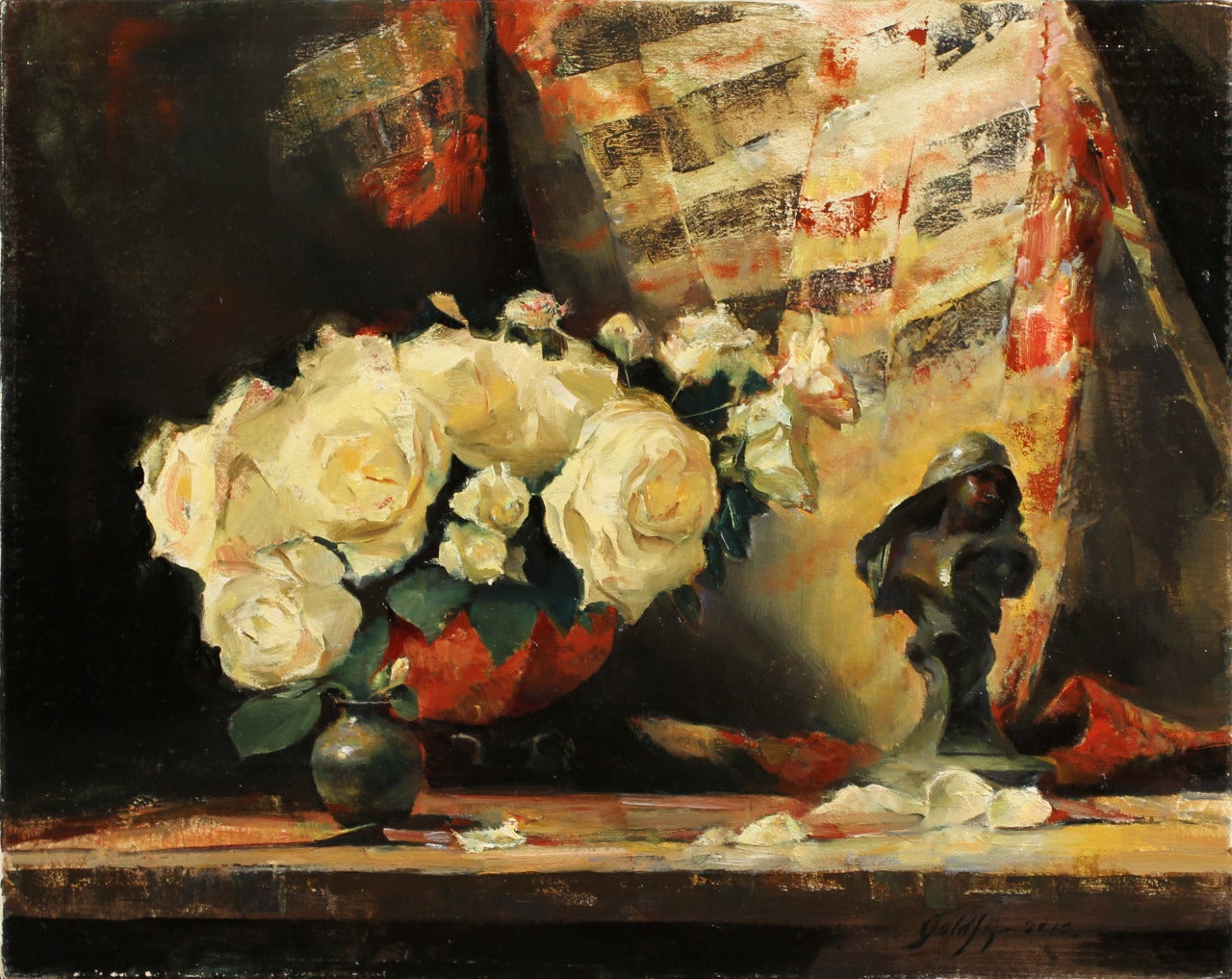 Ron Goldfinger Interior Painting - Mysterious Lady and Roses
