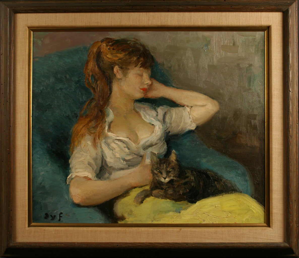 Marcel Dyf Portrait Painting - Claudine with Cat